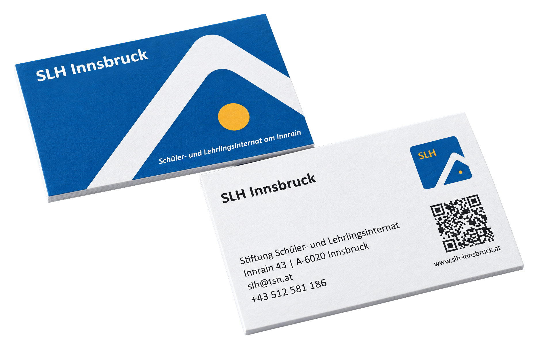 Mockup der SLH-Visitenkarten mit bestehendem Logo und ursprünglichen Farben